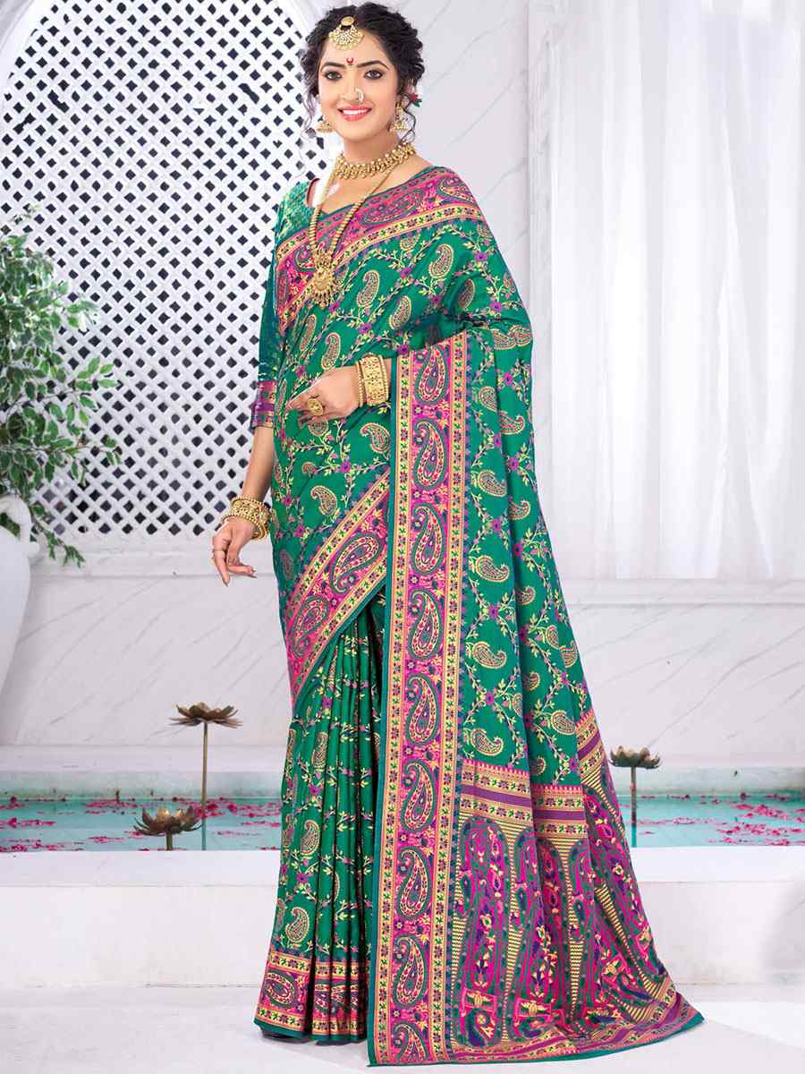 Green Silk Handwoven Wedding Festival Heavy Border Saree