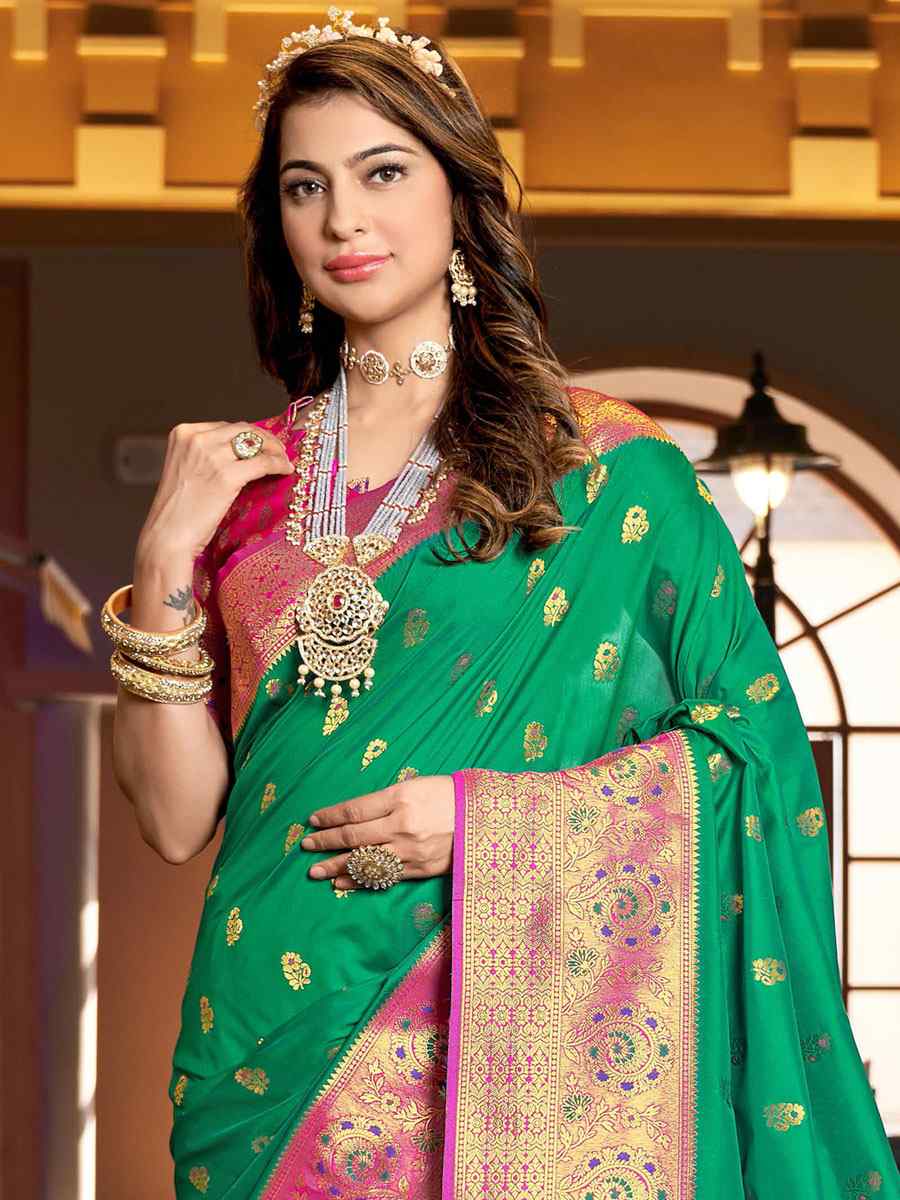 Green Silk Handwoven Wedding Festival Heavy Border Saree