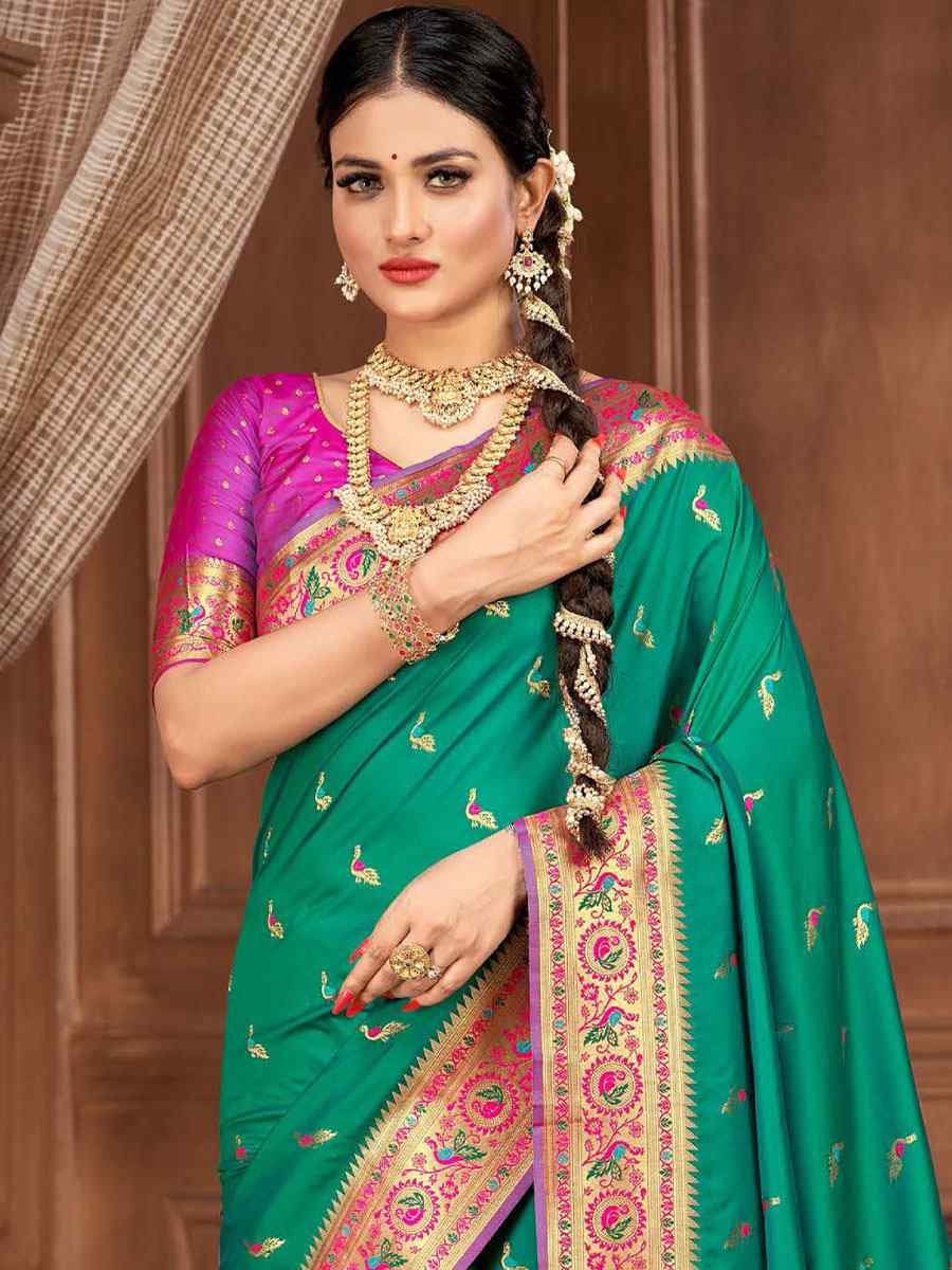 Green Silk Handwoven Wedding Festival Heavy Border Saree