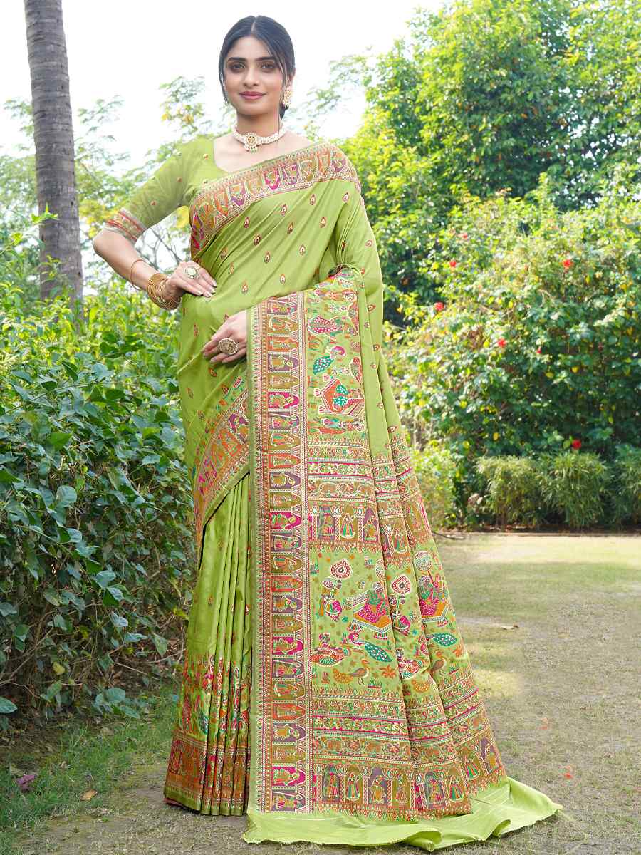 Green Silk Handwoven Wedding Festival Heavy Border Saree