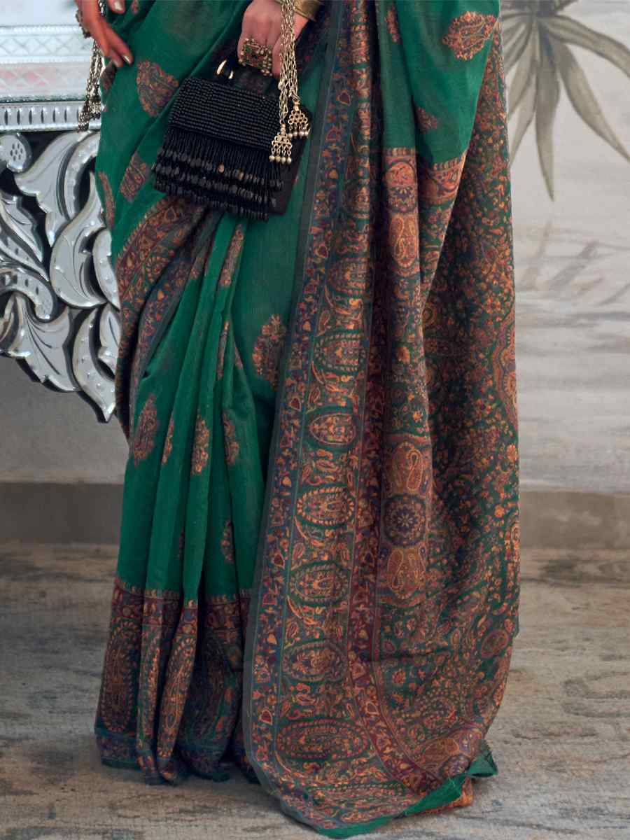 Green Silk Handwoven Wedding Festival Heavy Border Saree