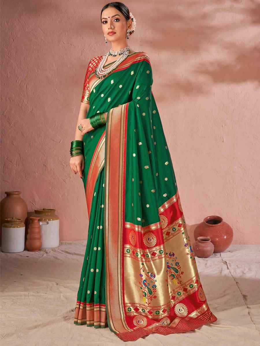 Green Silk Handwoven Wedding Festival Heavy Border Saree