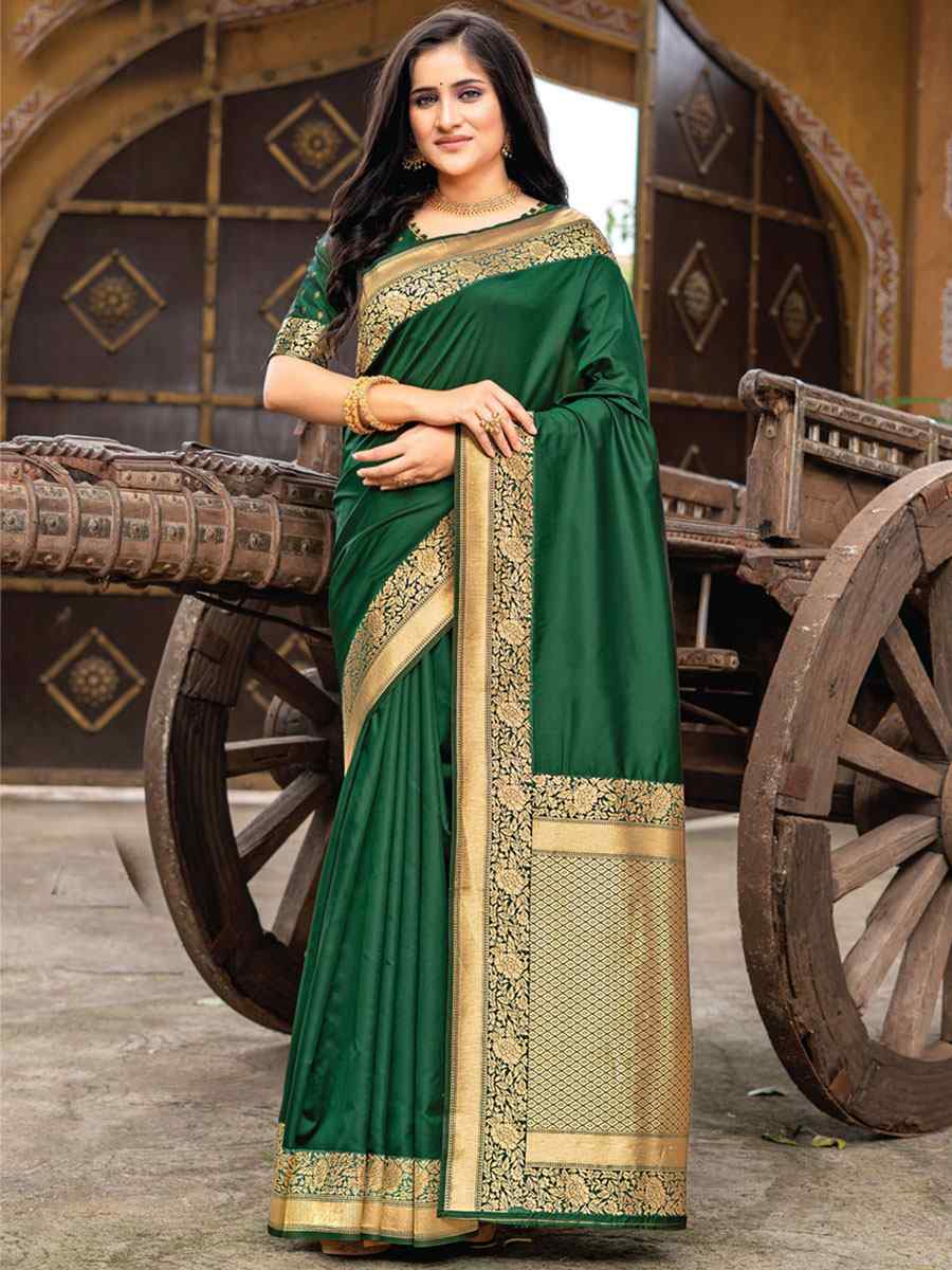 Green Silk Handwoven Wedding Festival Heavy Border Saree