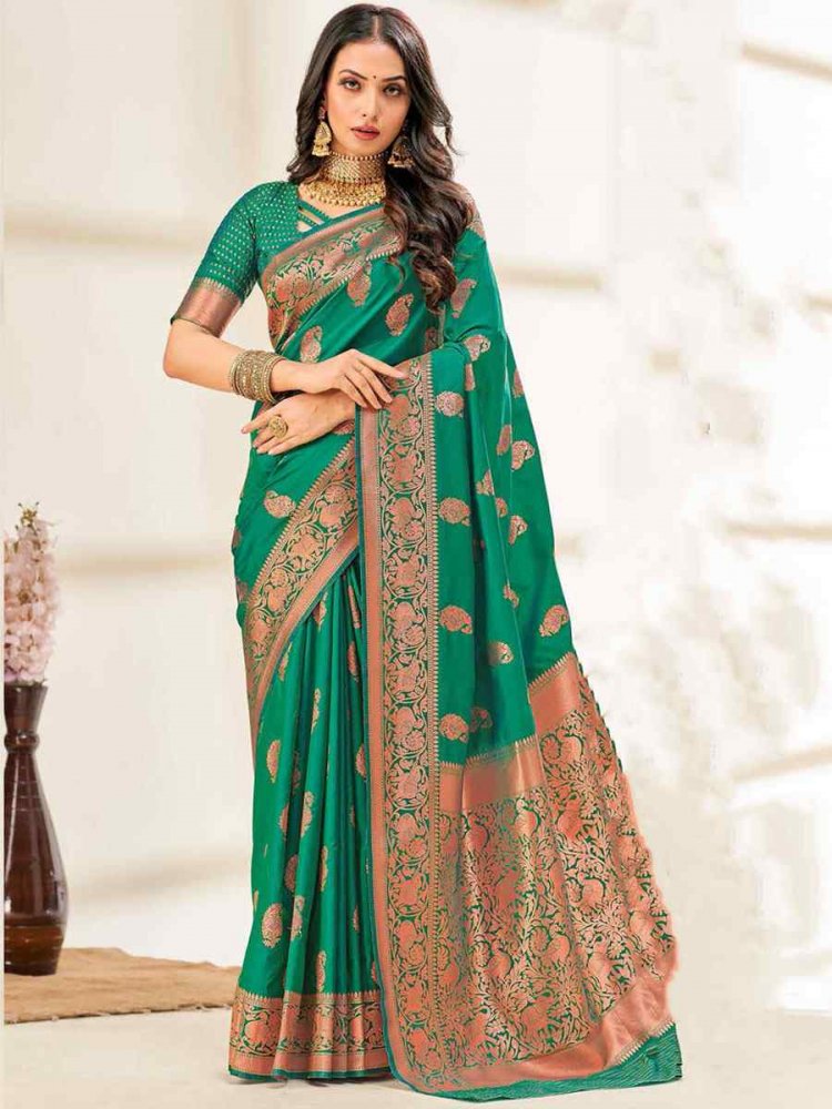 Green Silk Handwoven Wedding Festival Heavy Border Saree