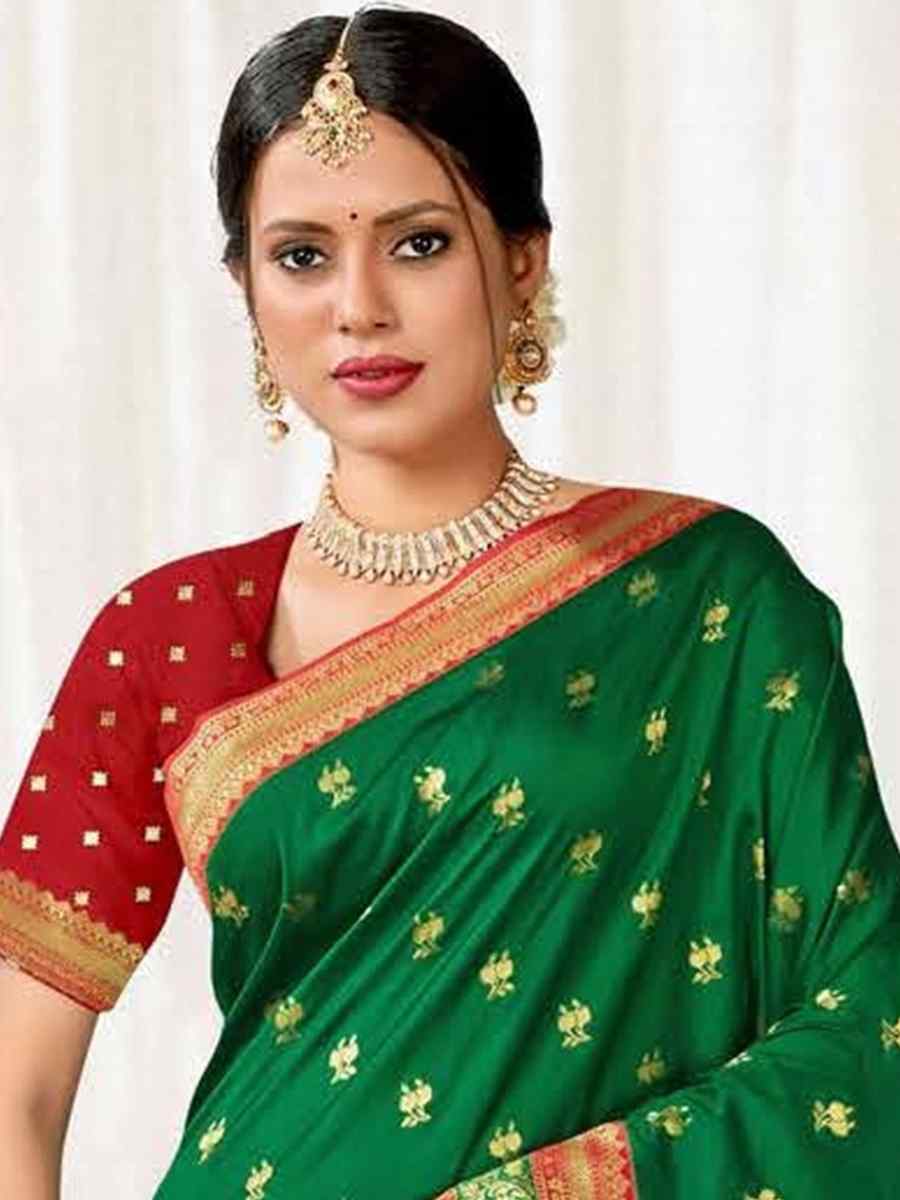 Green Silk Handwoven Wedding Festival Heavy Border Saree