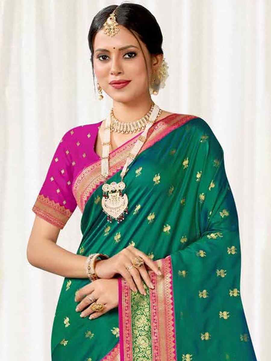 Green Silk Handwoven Wedding Festival Heavy Border Saree