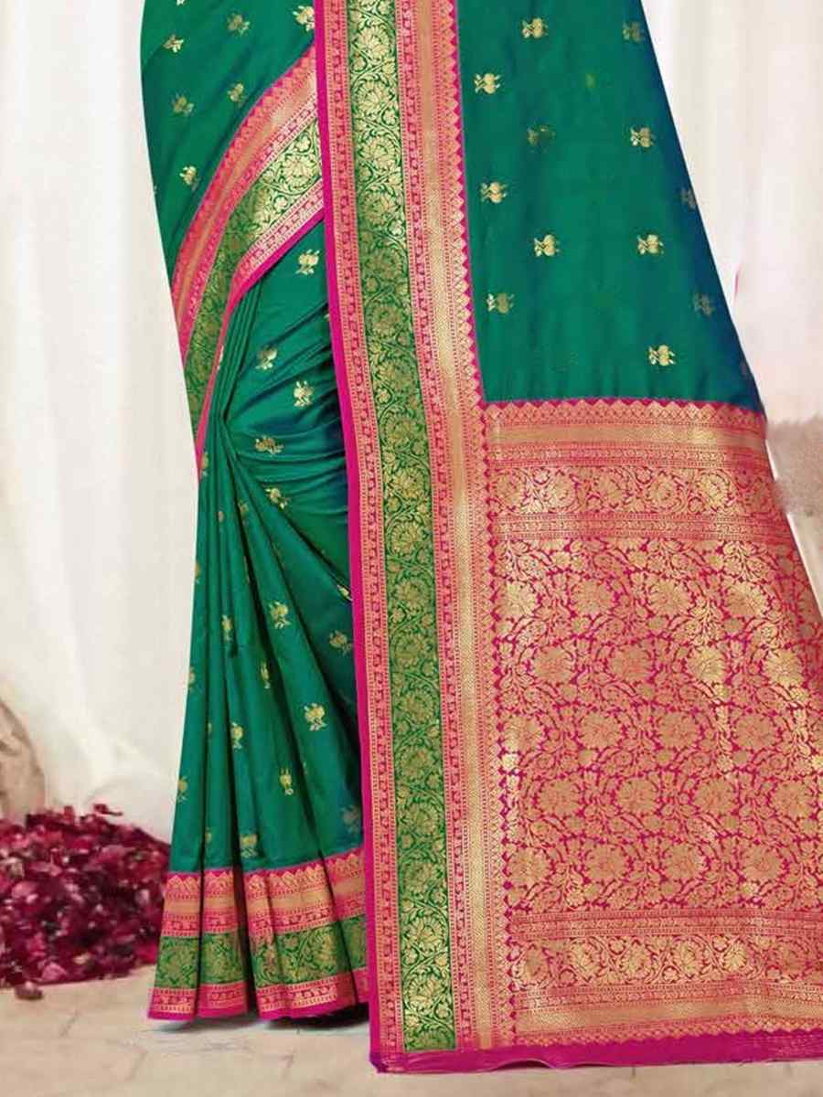 Green Silk Handwoven Wedding Festival Heavy Border Saree