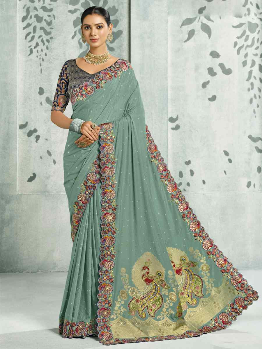 Green Silk Handwoven with Embroidery Bridal Reception Festival Wedding Fancy Heavy Border Saree