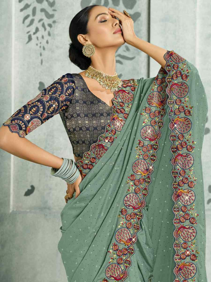 Green Silk Handwoven with Embroidery Bridal Reception Festival Wedding Fancy Heavy Border Saree