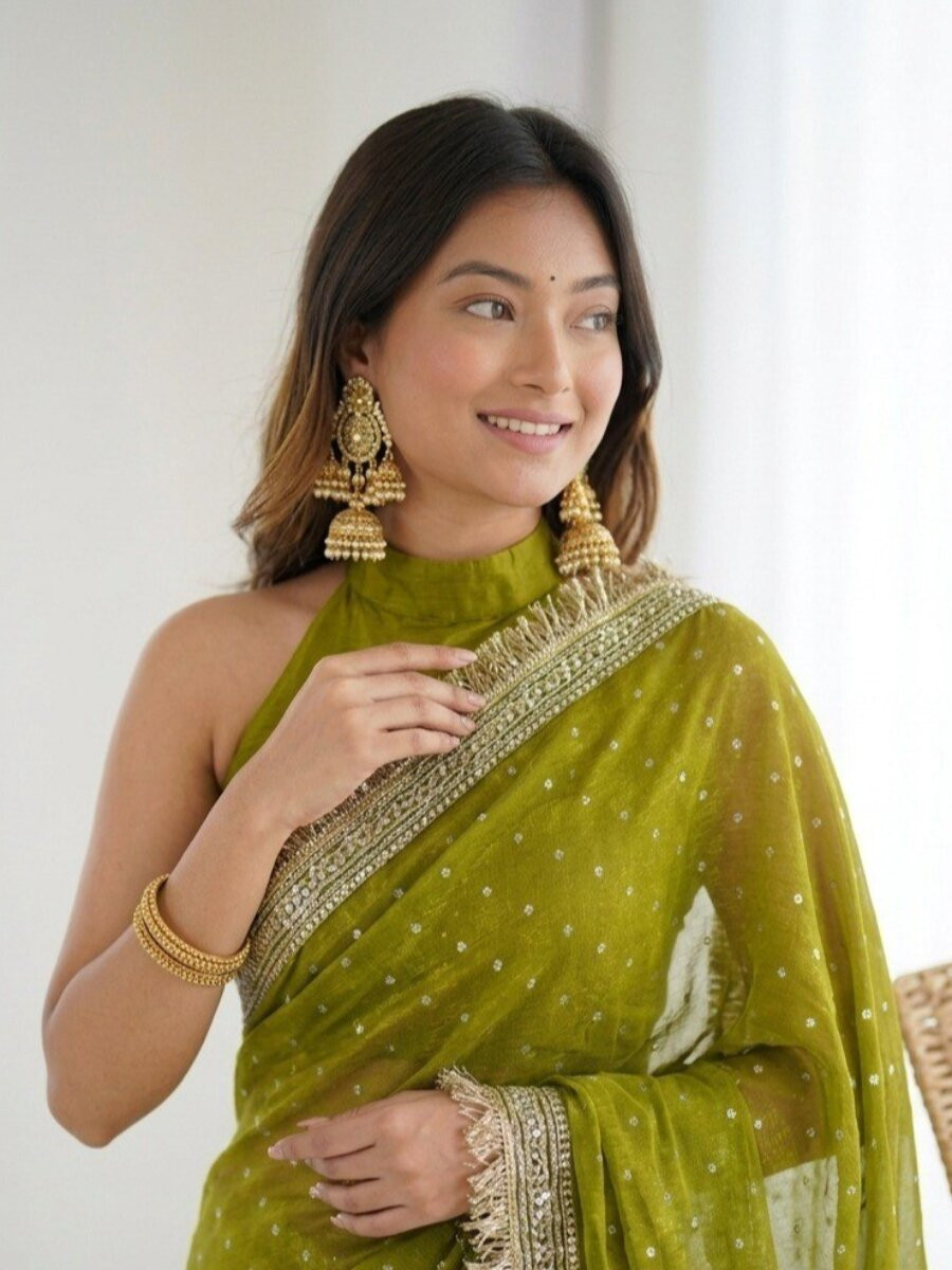 Green Silk Jaquard Butti Wedding Reception Party Festival Casual Heavy Border Sarees