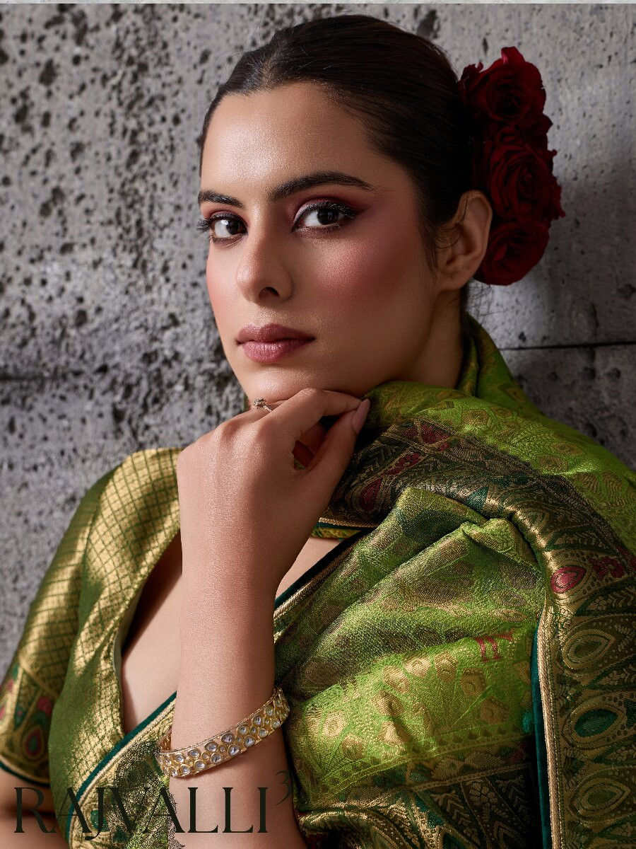 Green Silk Kanjivaram Wedding Reception Party Festival Casual Heavy Border Sarees
