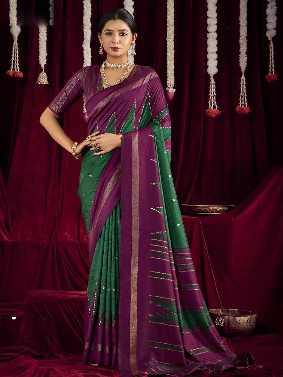 Green Silk Printed Bridal Reception Festival Wedding Fancy Heavy Border Saree