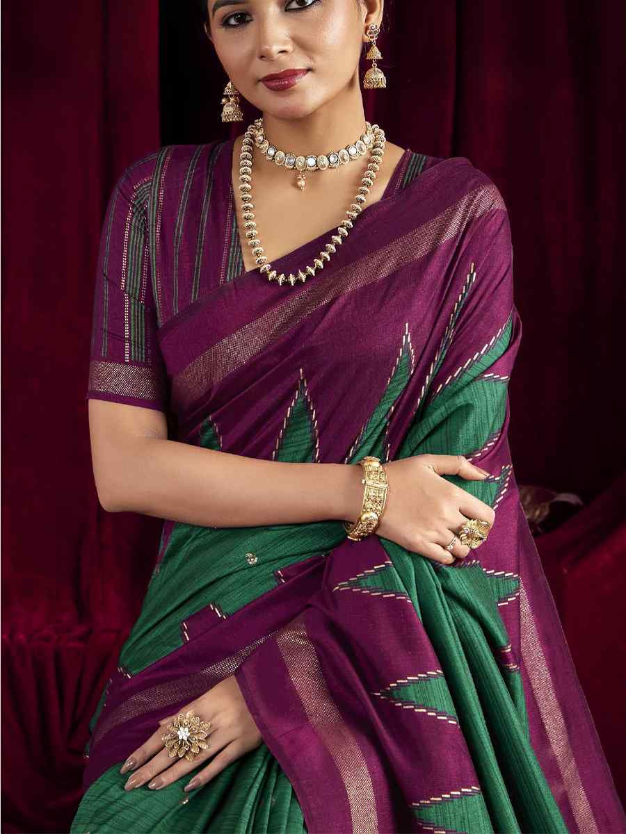 Green Silk Printed Bridal Reception Festival Wedding Fancy Heavy Border Saree