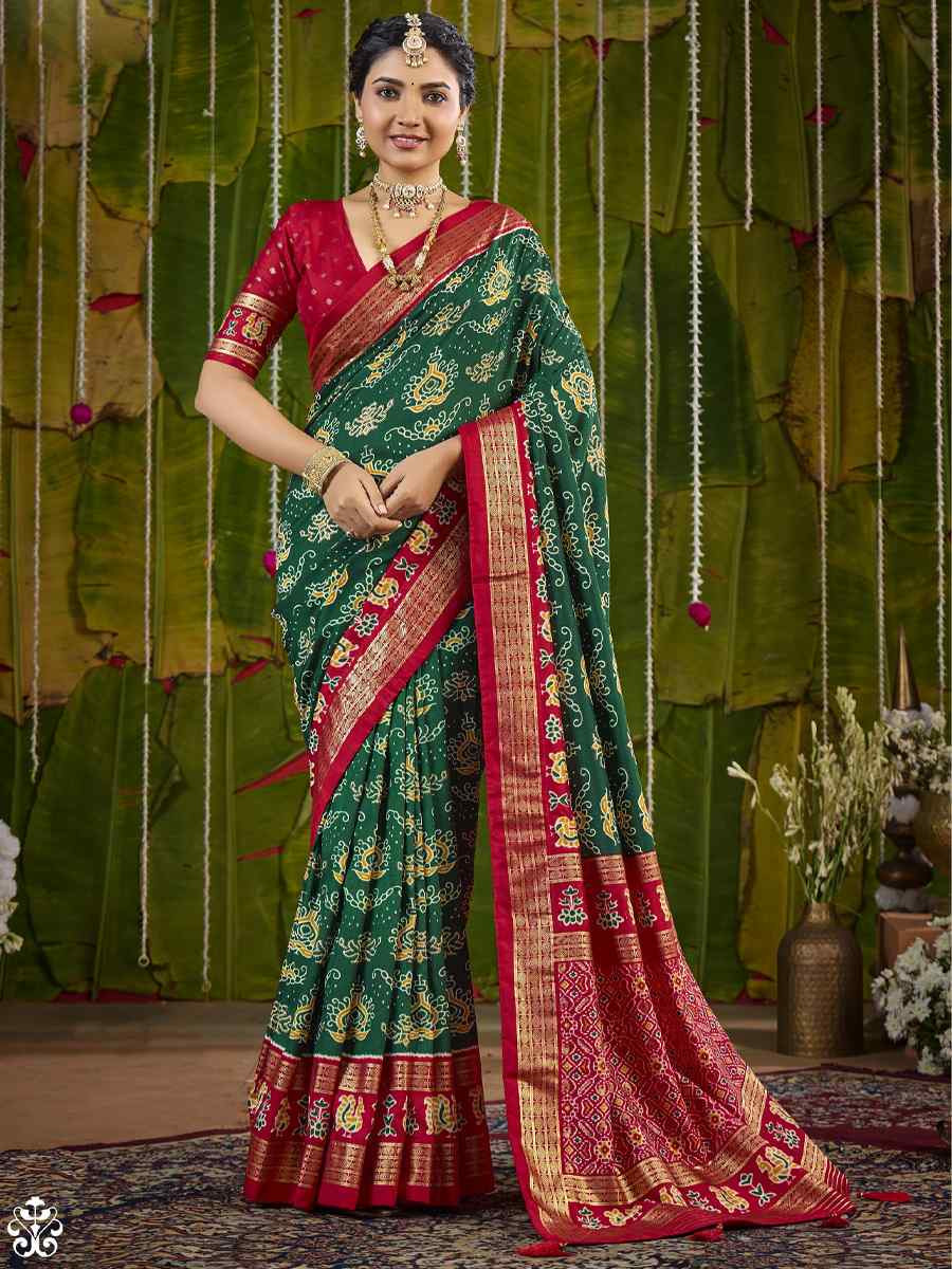 Green Silk Printed Bridal Reception Festival Wedding Fancy Heavy Border Saree