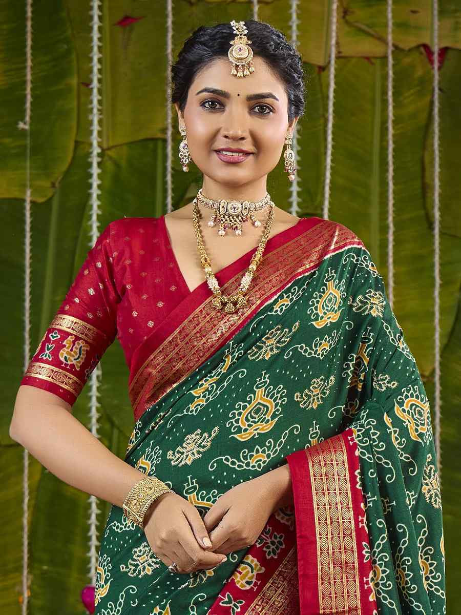 Green Silk Printed Bridal Reception Festival Wedding Fancy Heavy Border Saree