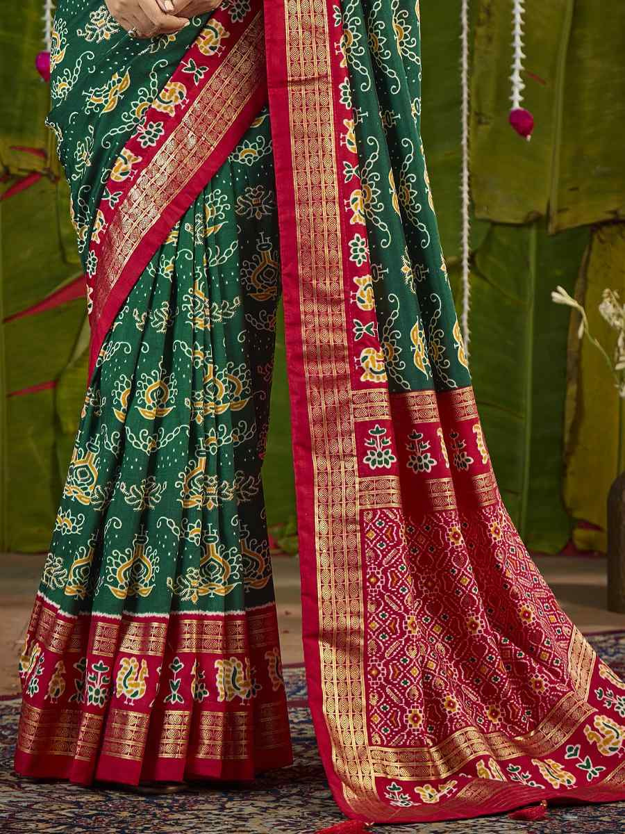 Green Silk Printed Bridal Reception Festival Wedding Fancy Heavy Border Saree