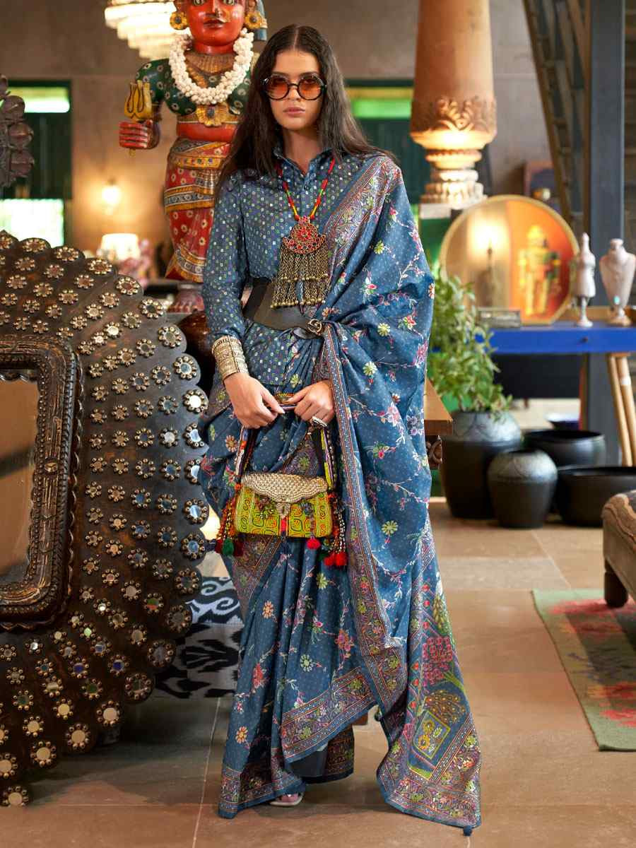 Green Silk Printed Festival Casual Wedding Cocktail Party Fancy Classic Heavy Border Saree