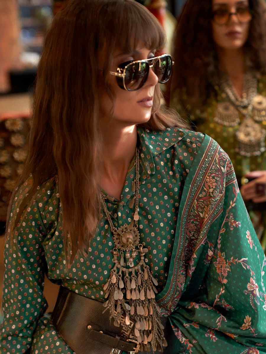 Green Silk Printed Festival Casual Wedding Cocktail Party Fancy Classic Heavy Border Saree