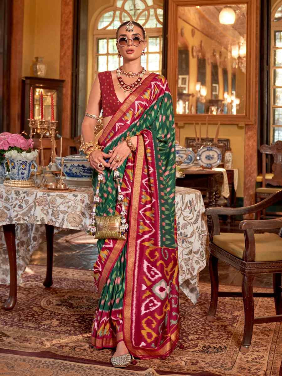 Green Silk Printed Festival Wedding Fancy Heavy Border Saree