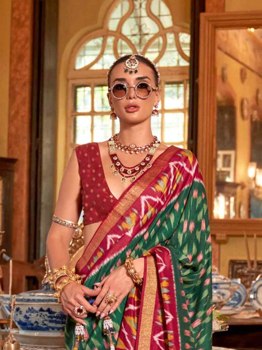 Green Silk Printed Festival Wedding Fancy Heavy Border Saree