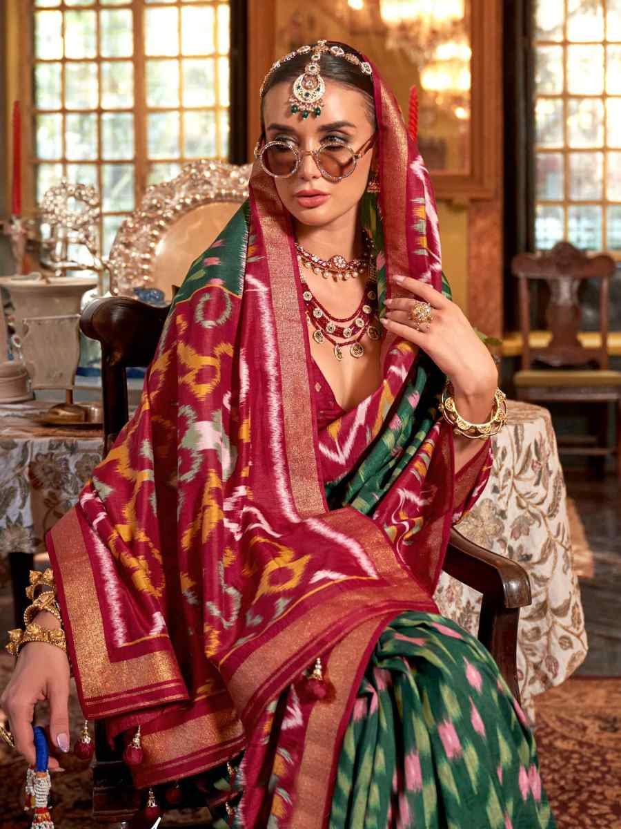 Green Silk Printed Festival Wedding Fancy Heavy Border Saree