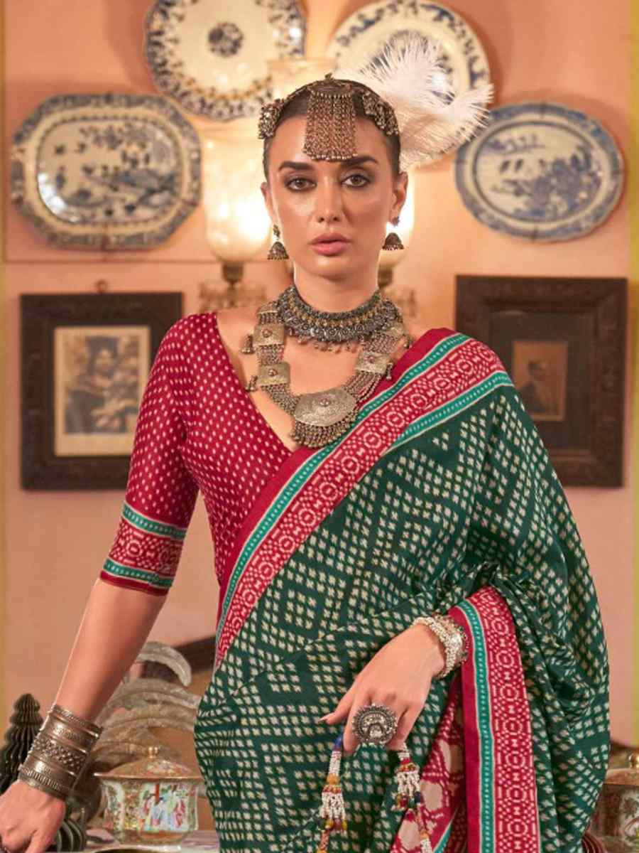 Green Silk Printed Festival Wedding Fancy Heavy Border Saree