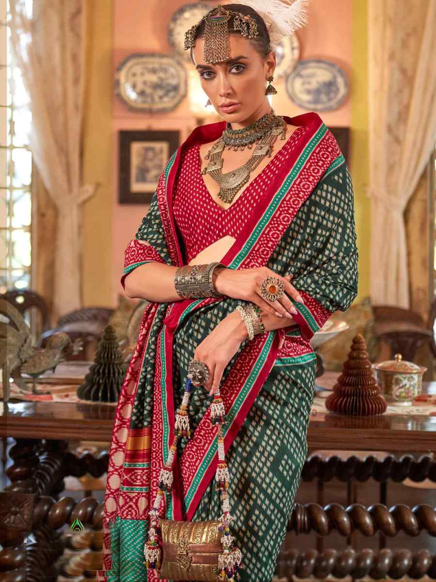 Green Silk Printed Festival Wedding Fancy Heavy Border Saree