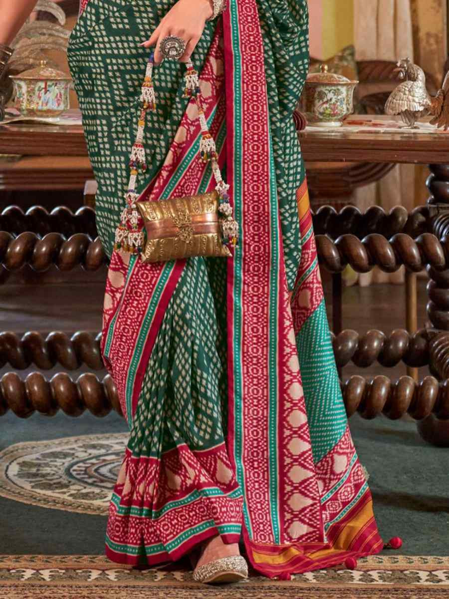 Green Silk Printed Festival Wedding Fancy Heavy Border Saree