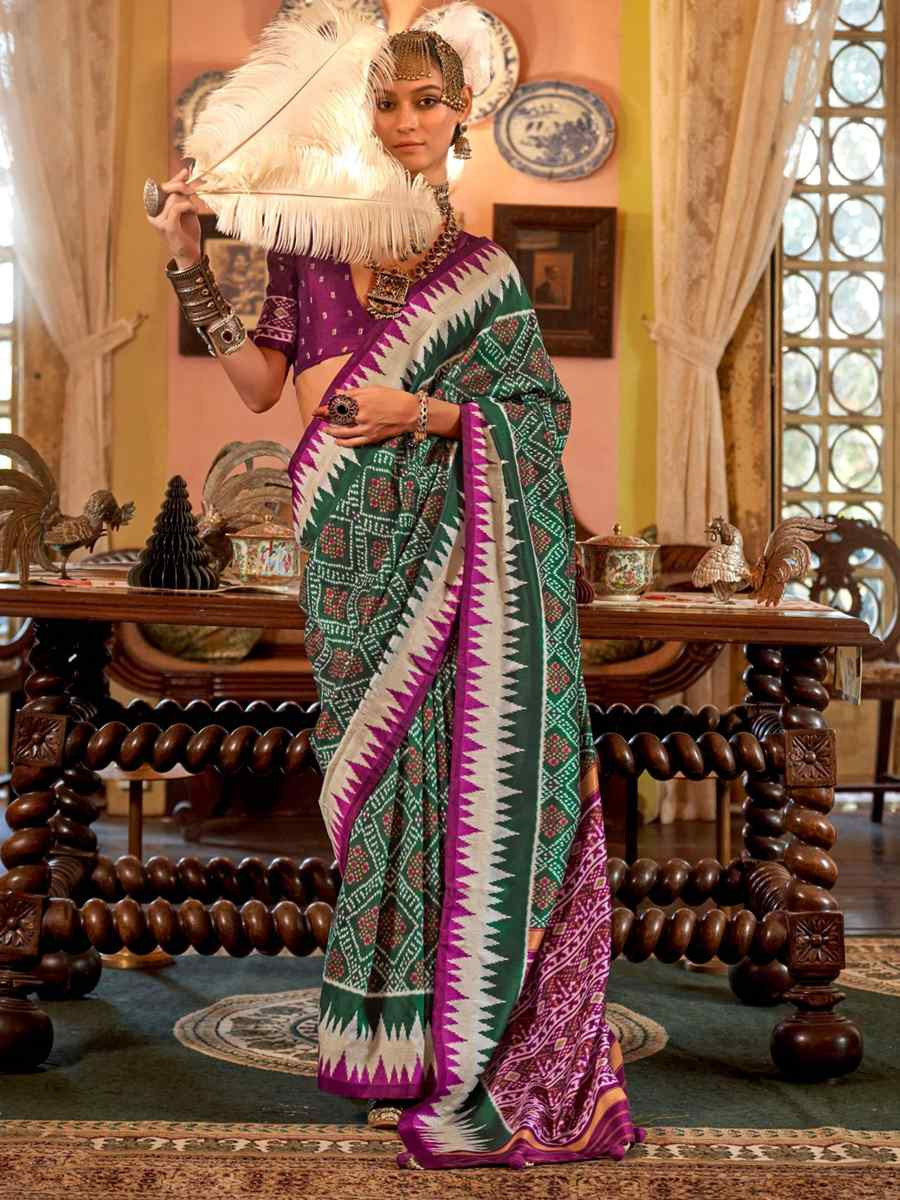 Green Silk Printed Festival Wedding Fancy Heavy Border Saree