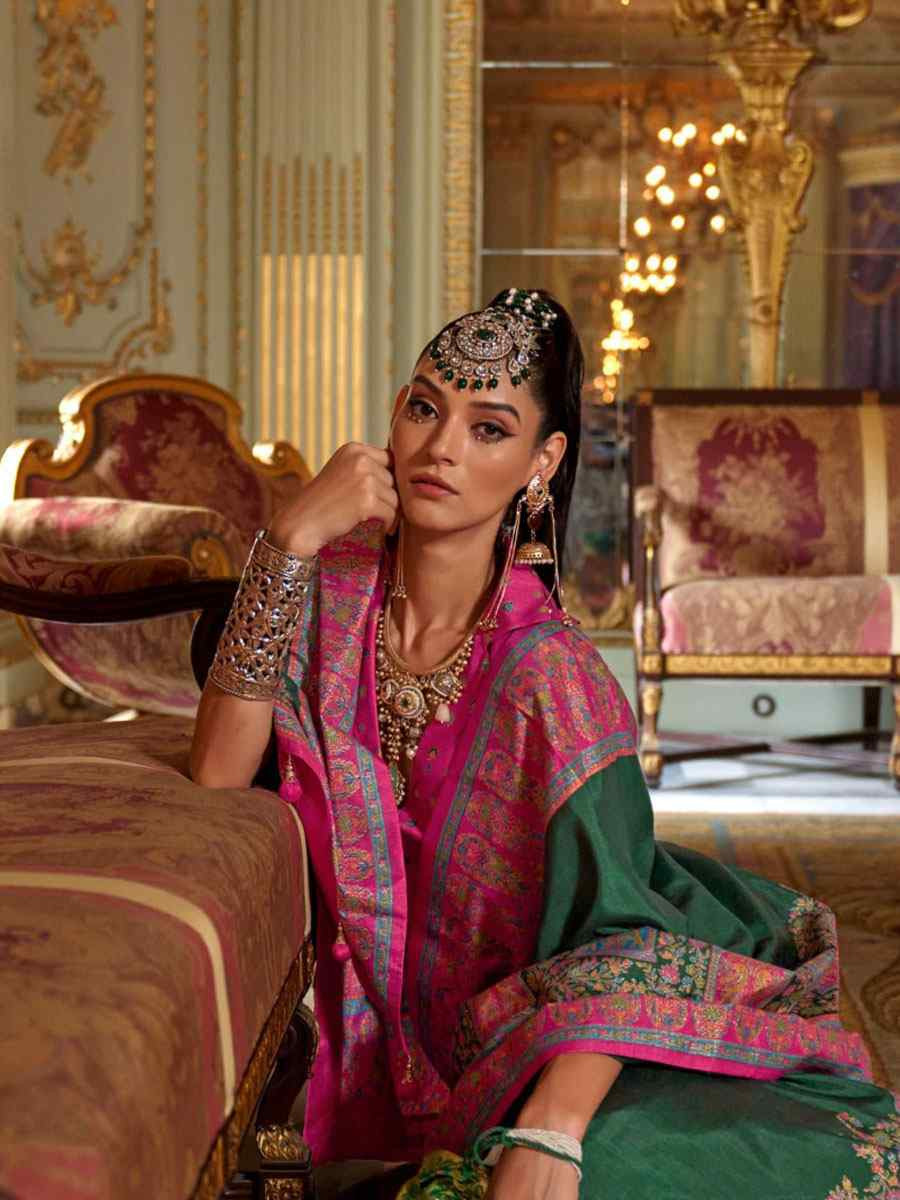 Green Silk Printed Festival Wedding Fancy Heavy Border Saree