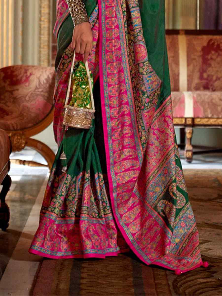 Green Silk Printed Festival Wedding Fancy Heavy Border Saree