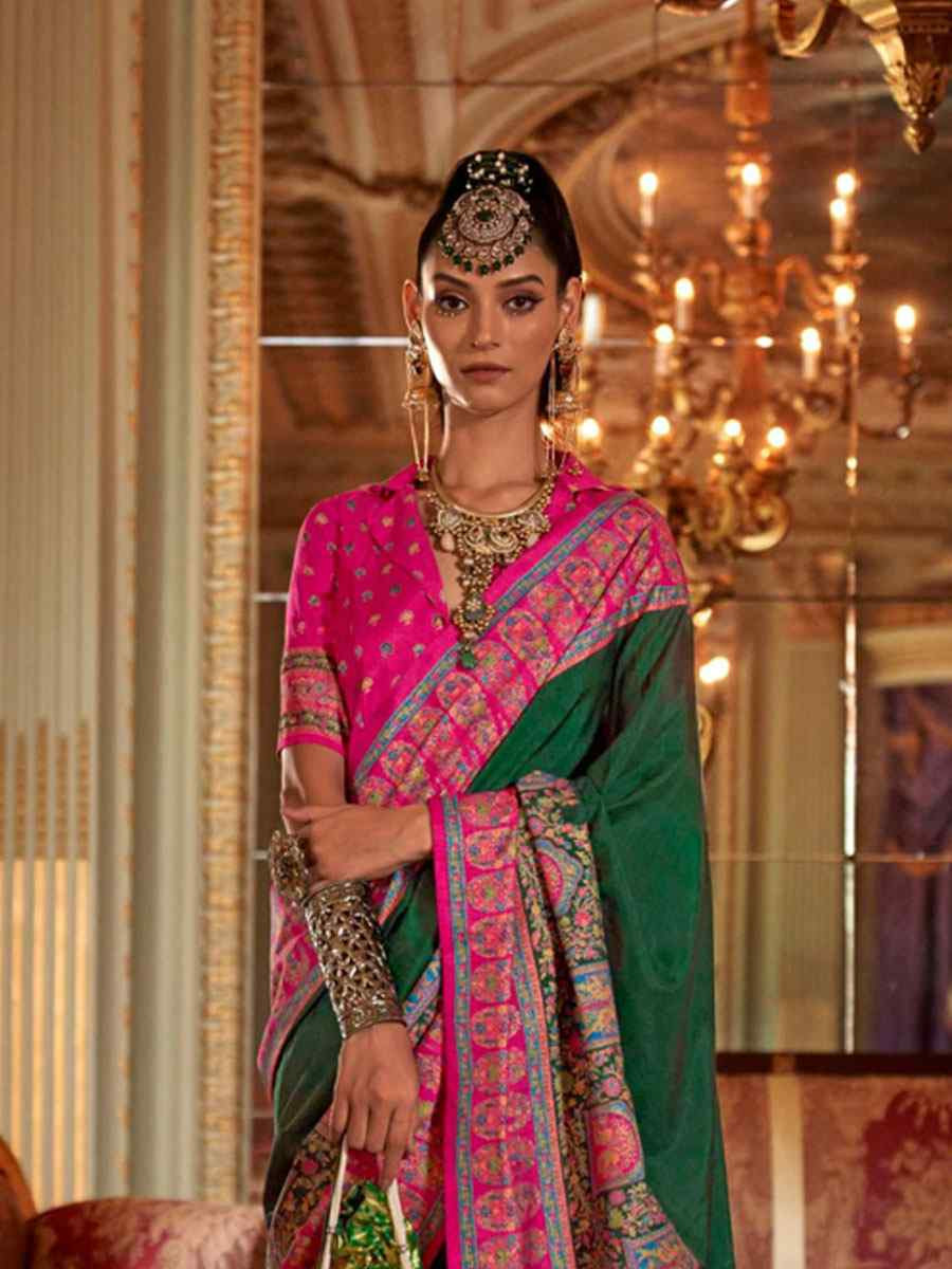 Green Silk Printed Festival Wedding Fancy Heavy Border Saree