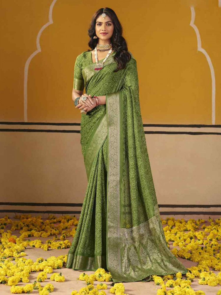 Image of Green Silk Printed Handwoven Casual Reception Festival Wedding Fancy Classic Style Sarees