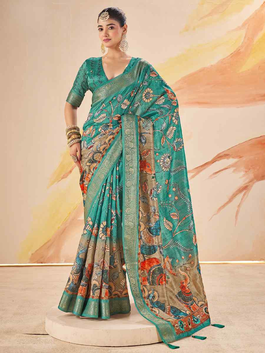 Green Silk Printed Handwoven Traditional Bridal Reception Festival Wedding Fancy Classic Style Sarees