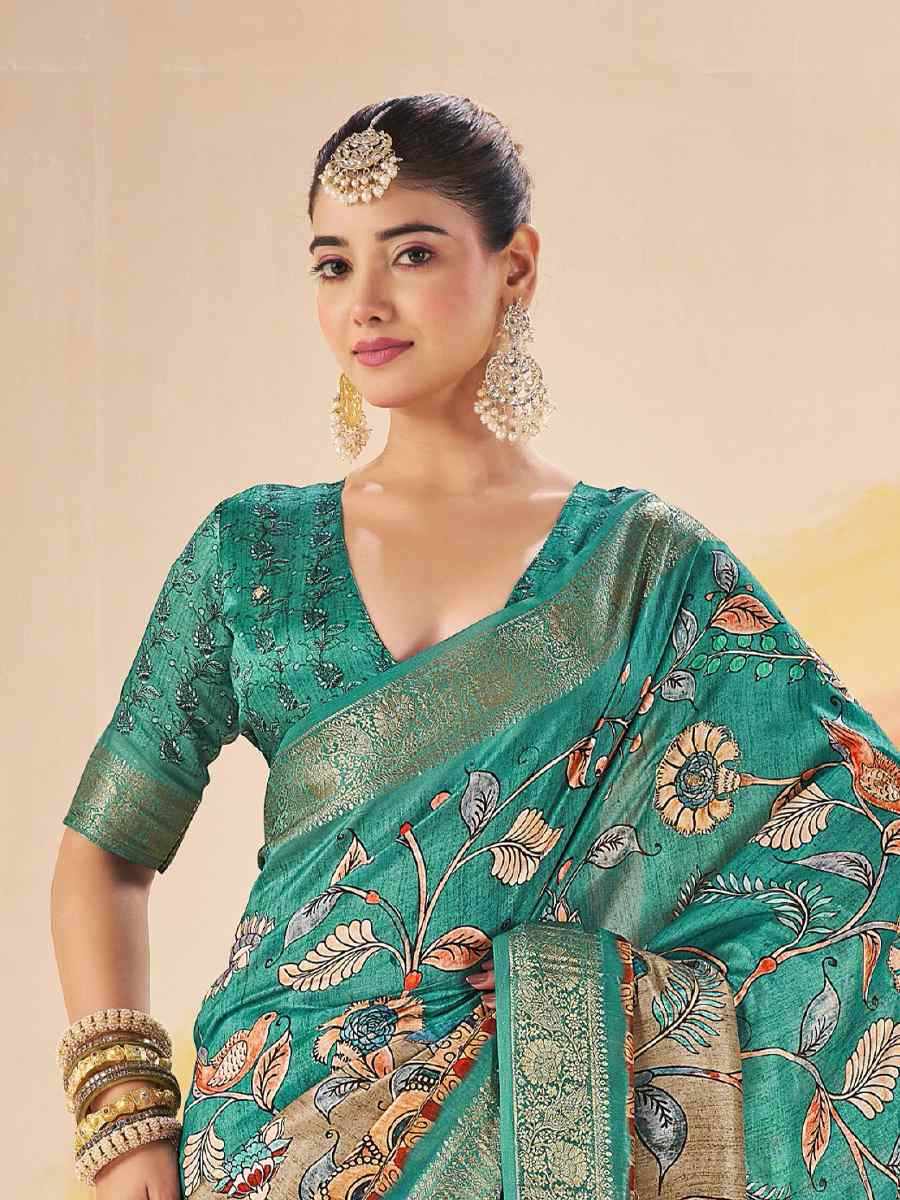 Green Silk Printed Handwoven Traditional Bridal Reception Festival Wedding Fancy Classic Style Sarees