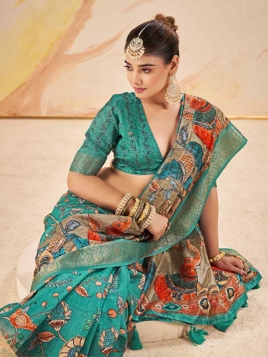 Green Silk Printed Handwoven Traditional Bridal Reception Festival Wedding Fancy Classic Style Sarees
