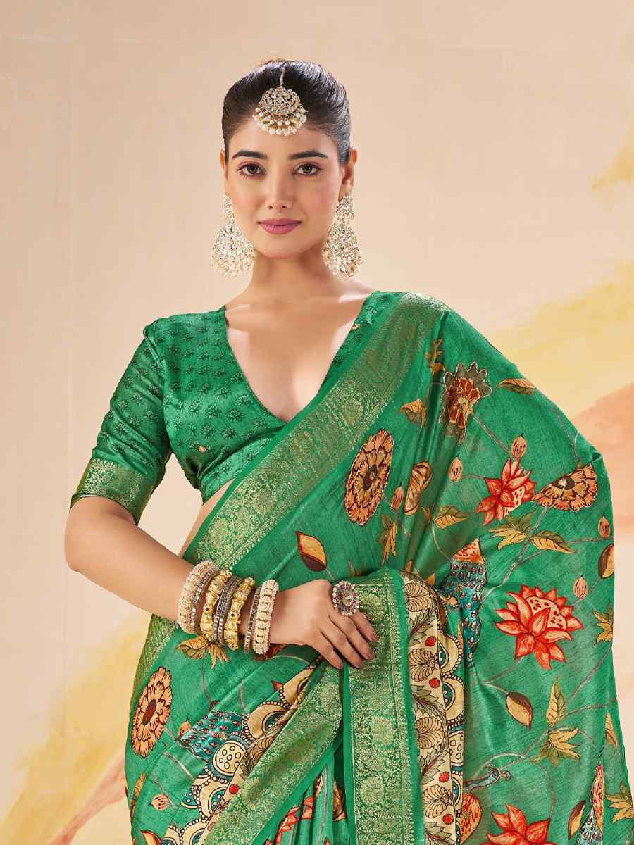Green Silk Printed Handwoven Traditional Bridal Reception Festival Wedding Fancy Classic Style Sarees