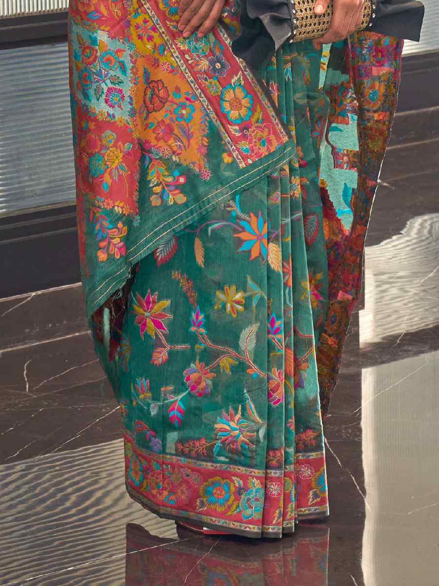 Green Silk Printed Party Festival Contemporary Saree
