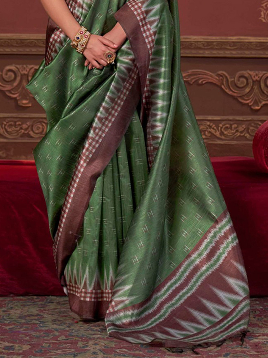 Green Silk Printed Party Reception Casual Wedding Contemporary Sarees