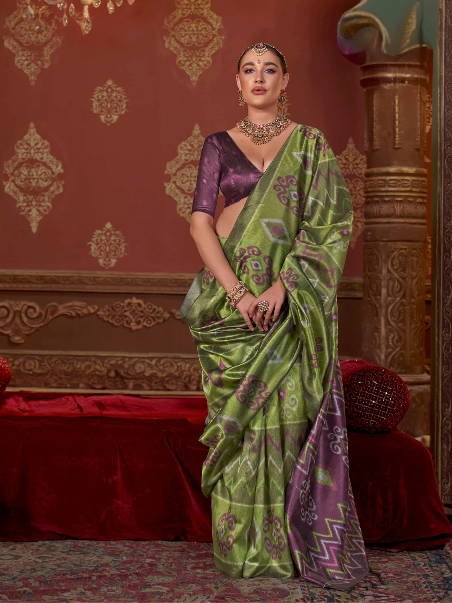 Green Silk Printed Party Reception Casual Wedding Contemporary Sarees