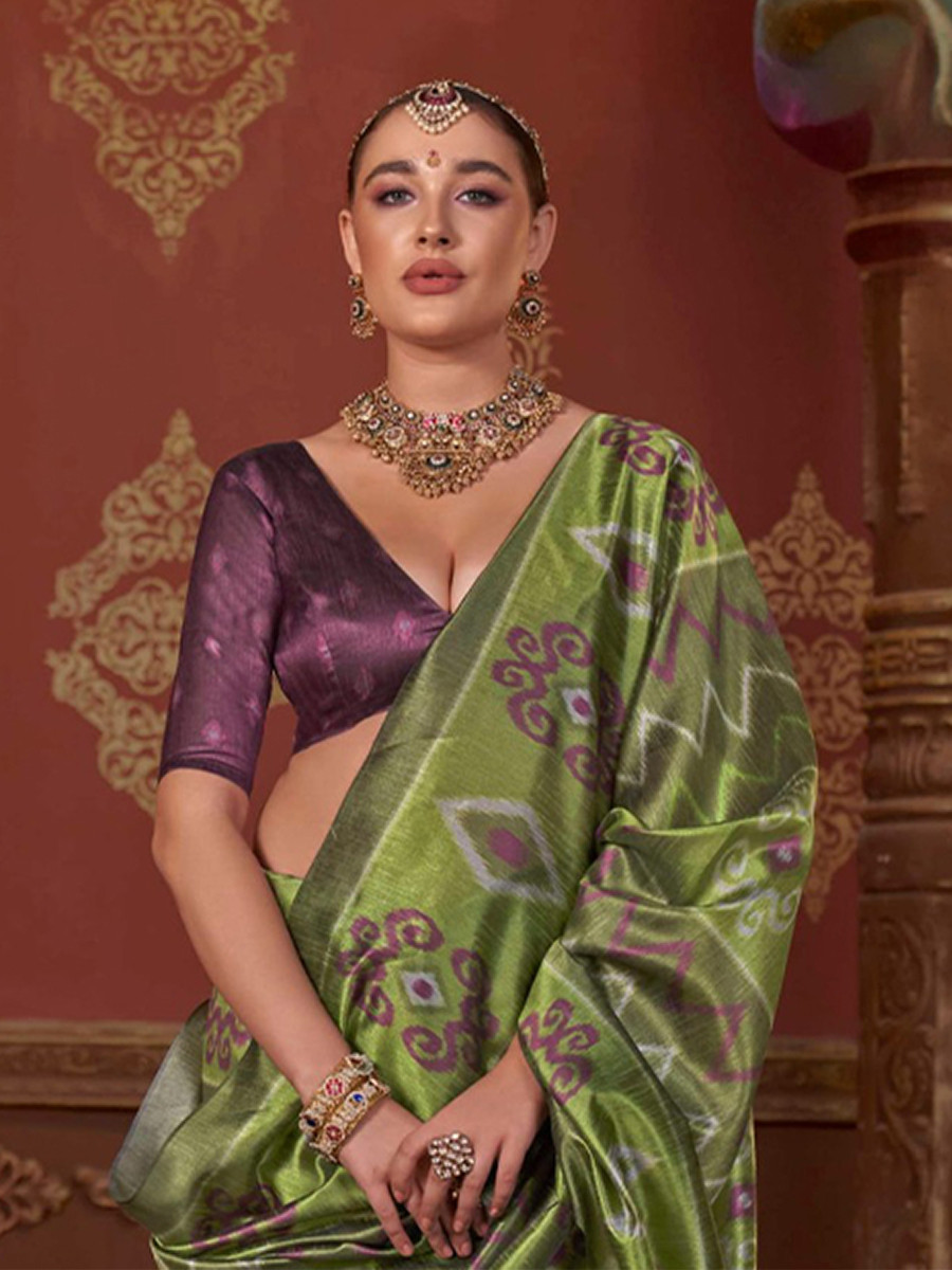 Green Silk Printed Party Reception Casual Wedding Contemporary Sarees