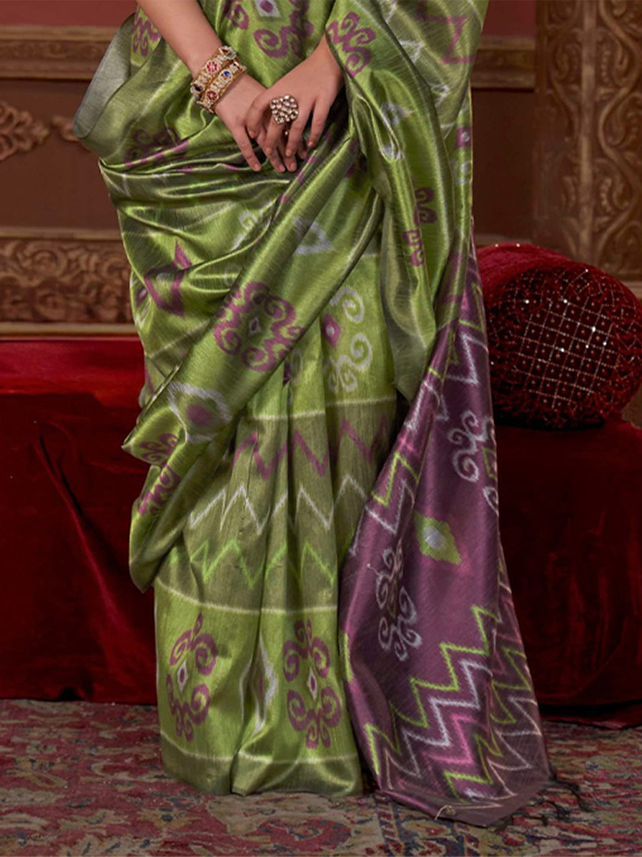Green Silk Printed Party Reception Casual Wedding Contemporary Sarees