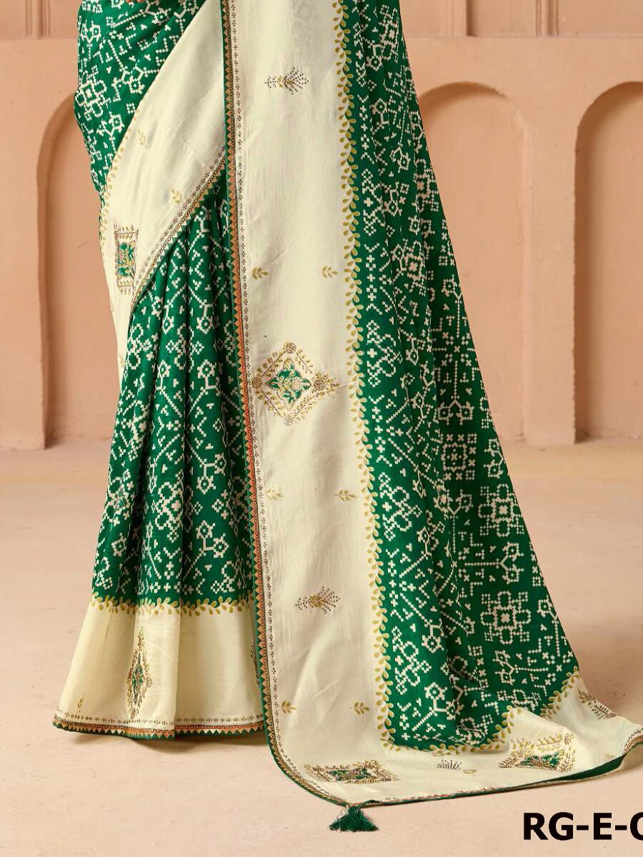 Green Silk Printed Stone Work Wedding Reception Party Festival Casual Heavy Border Sarees