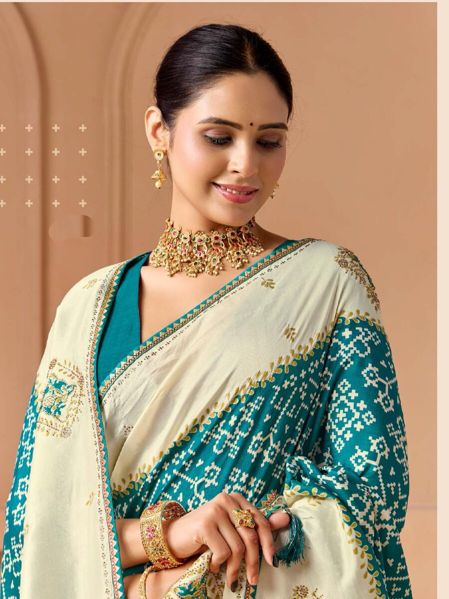 Green Silk Printed Stone Work Wedding Reception Party Festival Casual Heavy Border Sarees