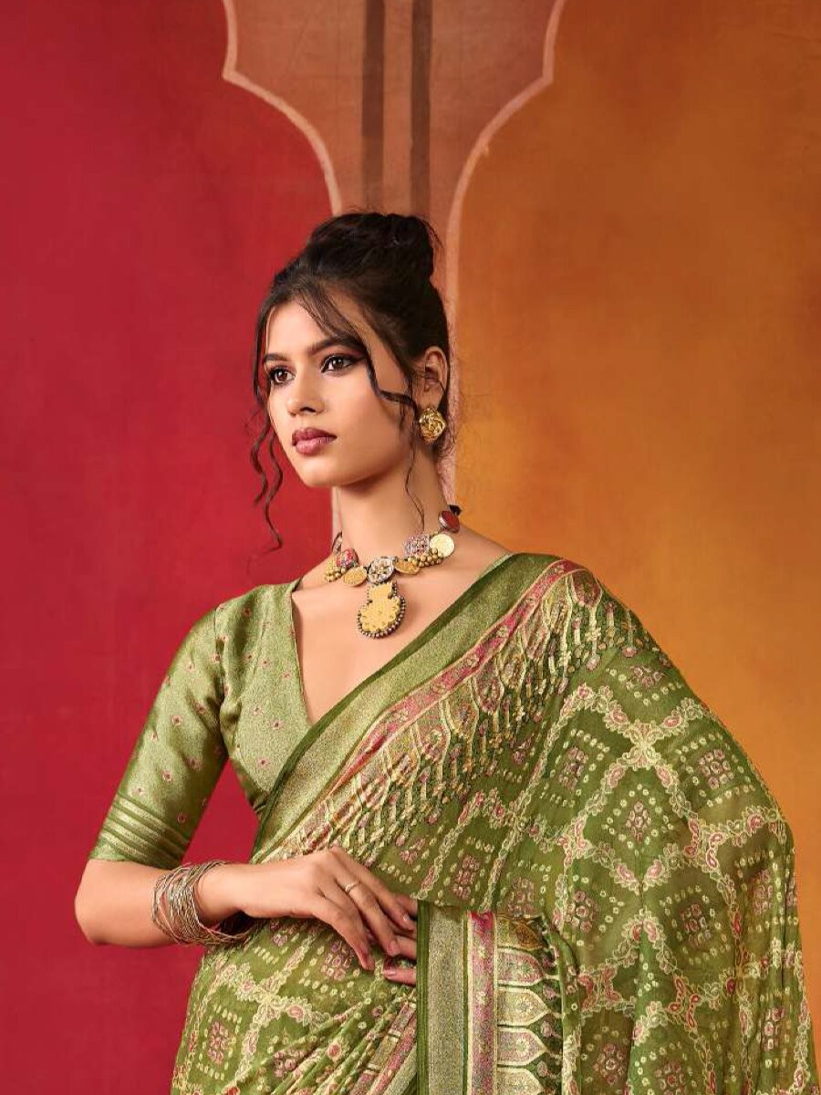 Green Silk Printed Wedding Reception Party Festival Casual Heavy Border Sarees