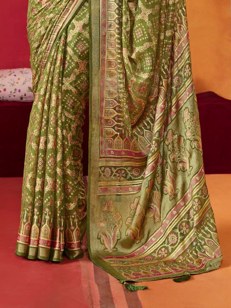 Green Silk Printed Wedding Reception Party Festival Casual Heavy Border Sarees