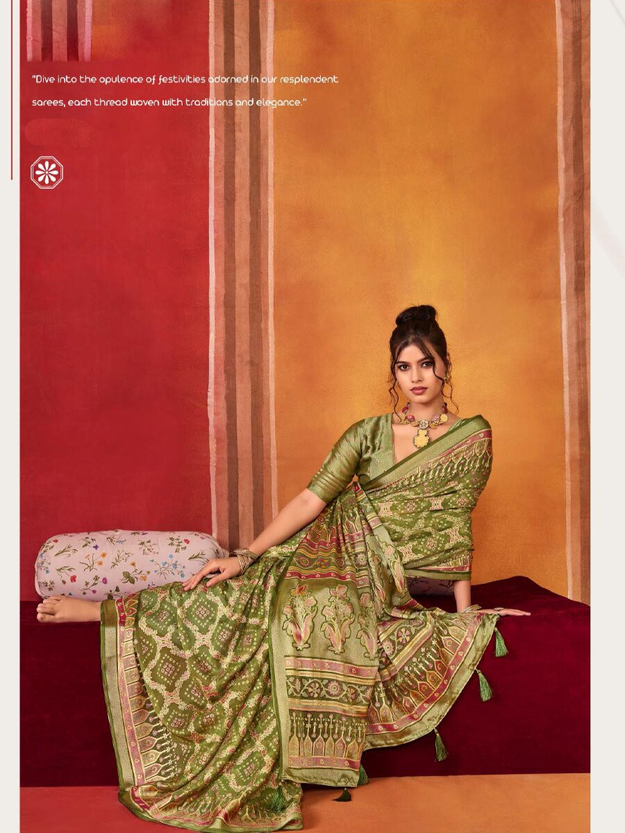 Green Silk Printed Wedding Reception Party Festival Casual Heavy Border Sarees
