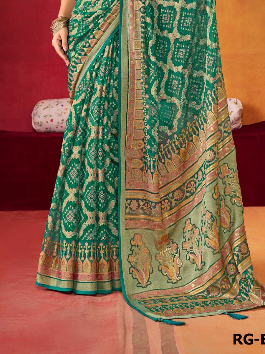Green Silk Printed Wedding Reception Party Festival Casual Heavy Border Sarees