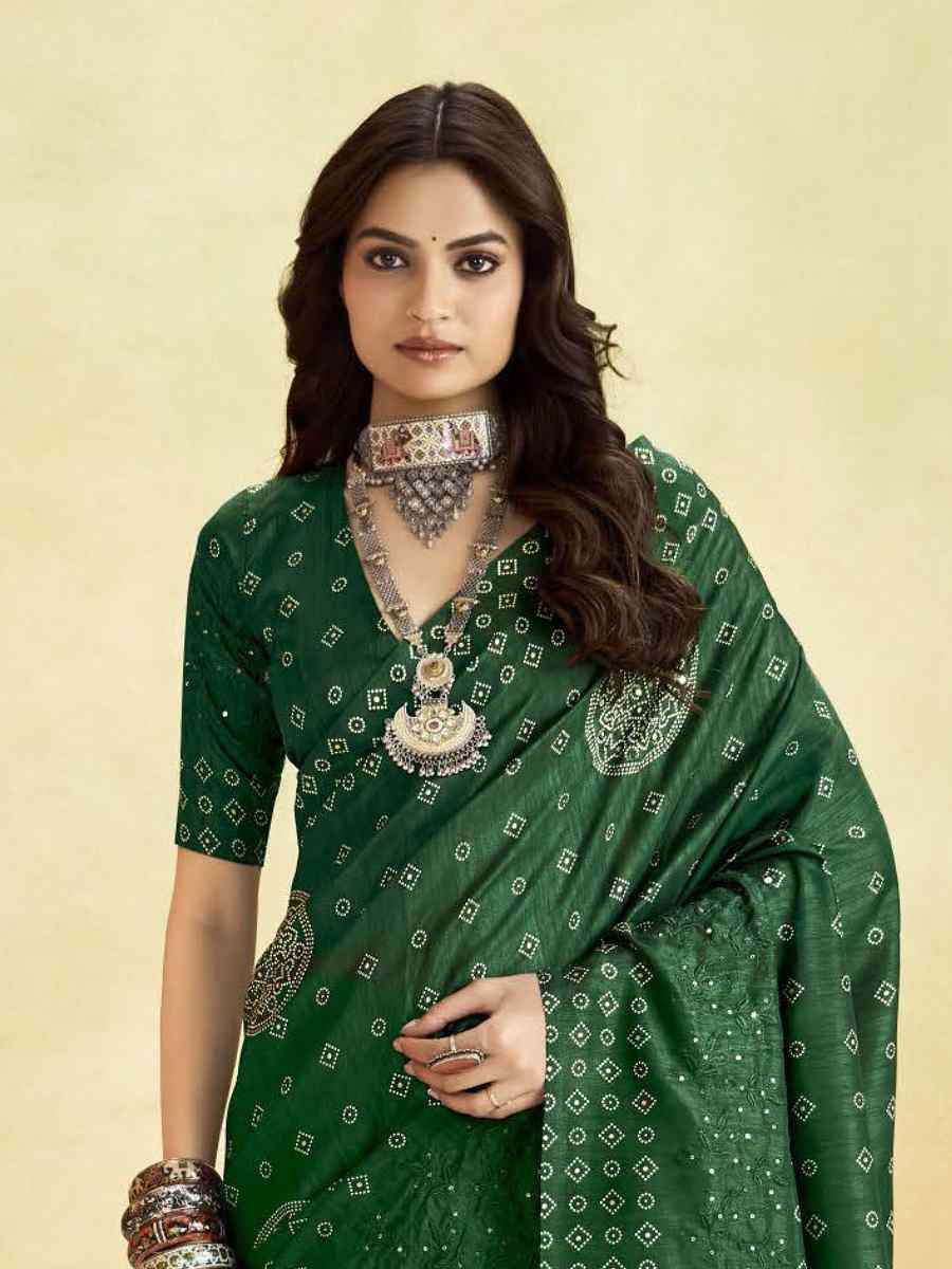 Green Silk Printed with Handwoven Festival Wedding Fancy Heavy Border Saree