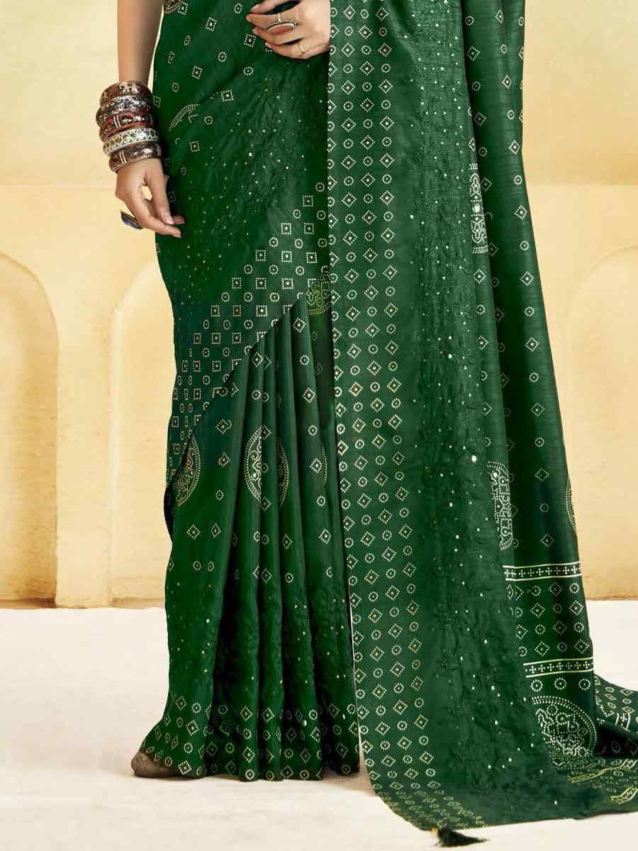 Green Silk Printed with Handwoven Festival Wedding Fancy Heavy Border Saree